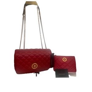 Authentic VERSACE quilted flap bag plus coin purse